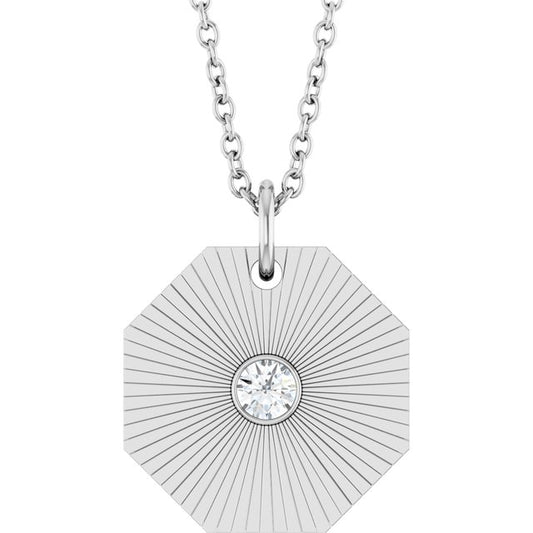 14K White Gold Round 2.5Mm I1, G-H 16-18 In Polished .06 Ct Natural Diamond Medallion Necklace