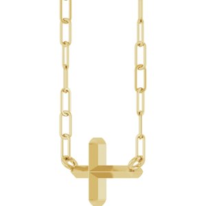 14K Yellow Gold 11 X 7 Mm 18 In Polished Sideways Cross Necklace