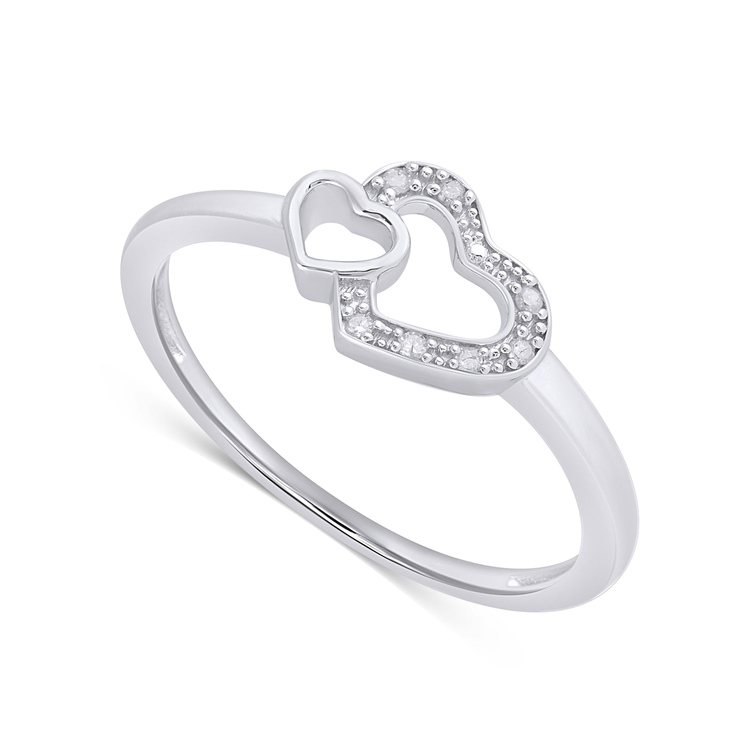 925 Sterling Silver 0.03 Cttw Diamond "Heart" Ladies Ring