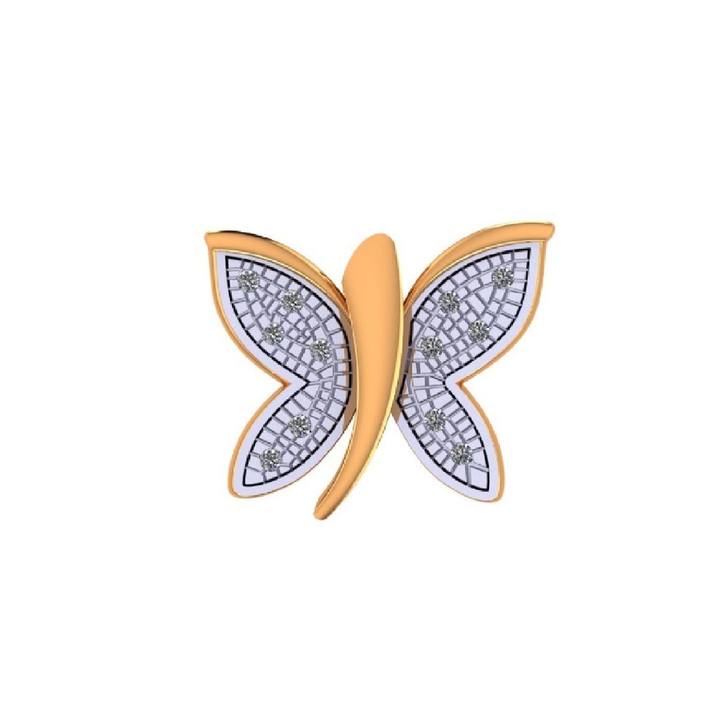 925 Sterling Silver Yellow Tone 0.05 Cttw Diamond "Butterfly" Ladies Pendant