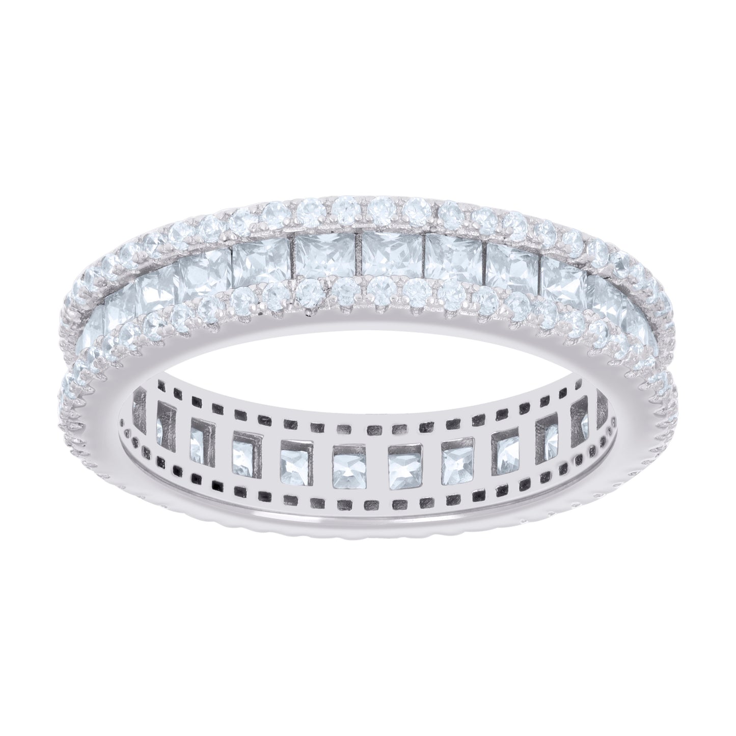 Sterling Silver Womens Princess-cut Round Cubic-Zirconia Eternity Bridal Anniversary Engagement Wedding Band Ring