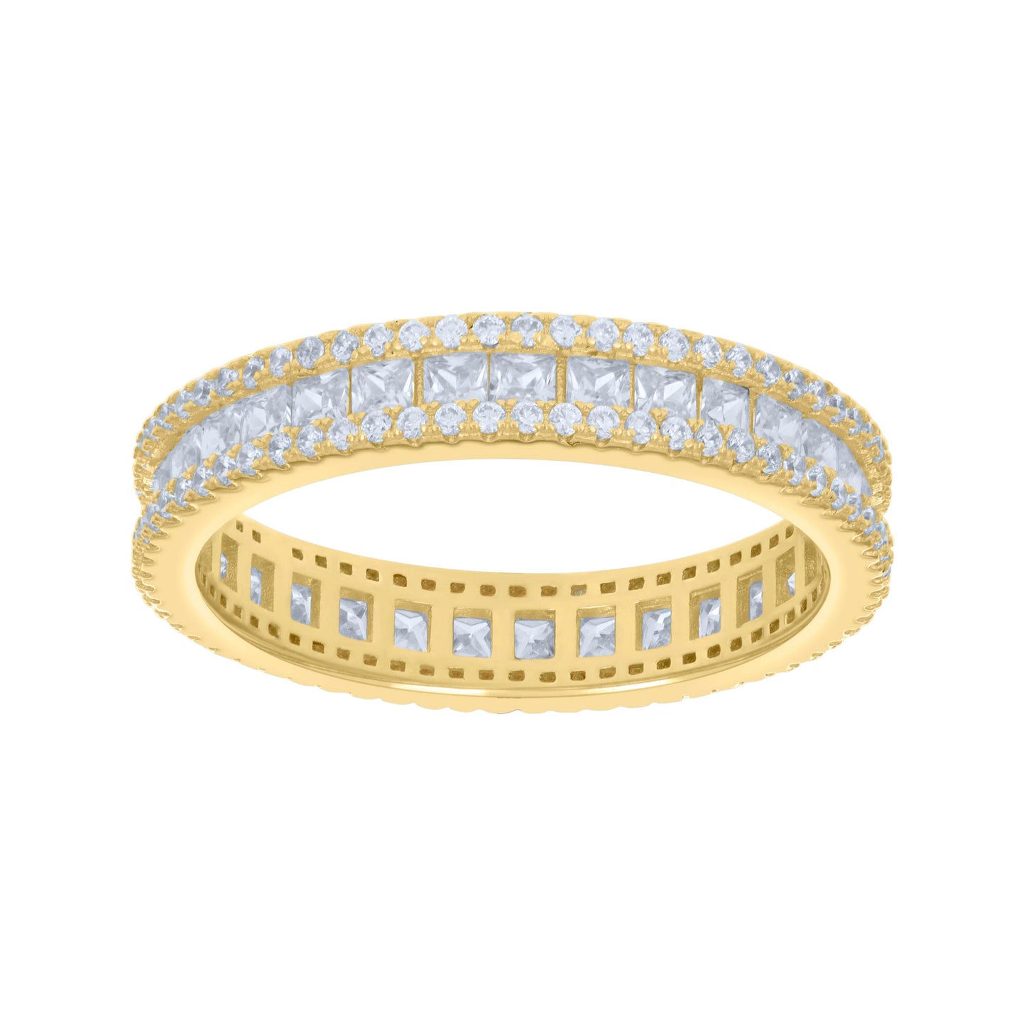 Sterling Silver Yellow-tone Womens Princess-Cut Round Cubic-Zirconia Eternity Bridal Anniversary Wedding Engagement Band Ring
