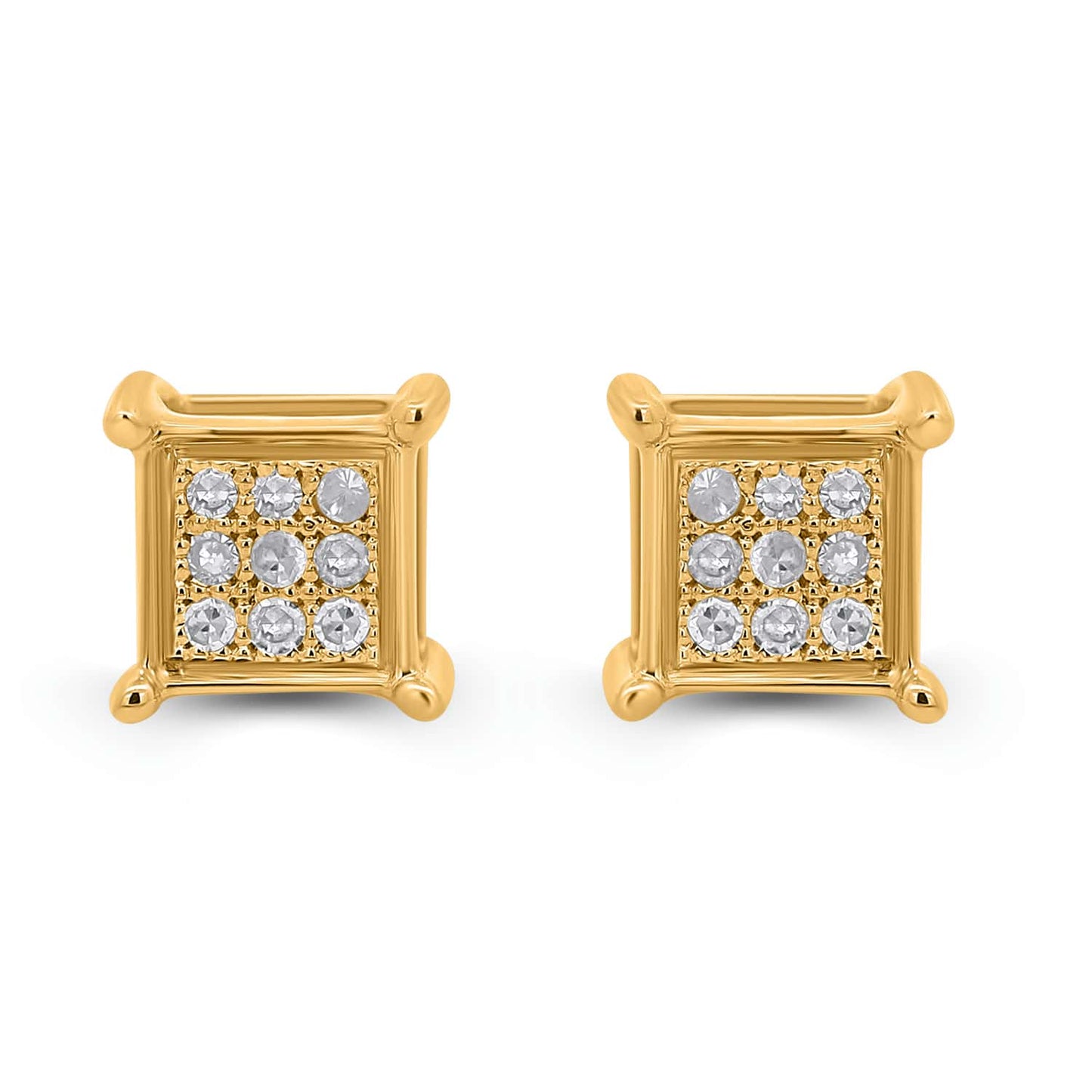 10K Yellow Gold 0.04 Cttw Diamond Dark Polish Square Earrings