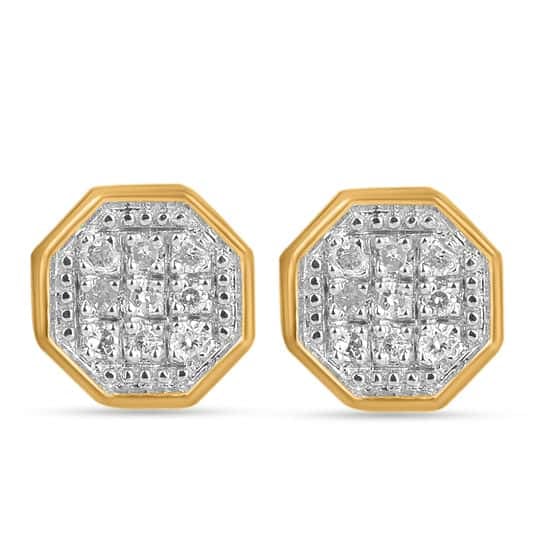 10K Yellow Gold 0.04 Cttw Diamond Dark Polish "Hexagon" Earring