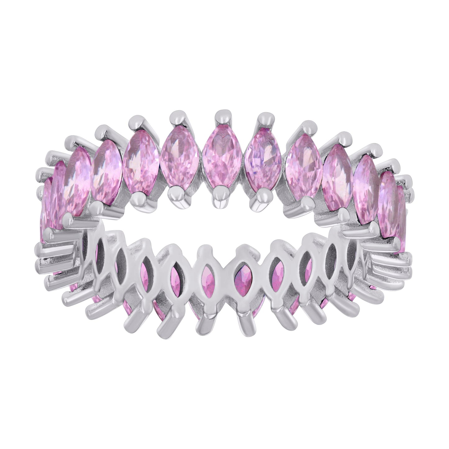 Sterling Silver Womens Pink Marquise Cubic-Zirconia Eternity Bridal Anniversary Wedding Engagement Band Ring