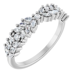 14K White Gold Marquise 2.5 X 1.25 Mm Polished 1/2 Ctw Lab-Grown Diamond Double Row Anniversary Band Size 7