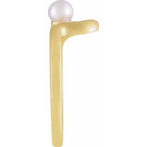 14K Yellow Gold Cultured White Freshwater Pearl Pearl 4.0-4.5 Mm Polished Cultured Pearl Freeform Ring Size 7