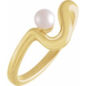 14K Yellow Gold Cultured White Freshwater Pearl Pearl 4.0-4.5 Mm Polished Cultured Pearl Freeform Ring Size 7