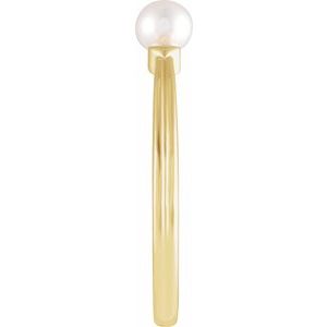 14K Yellow Gold Cultured White Freshwater Pearl Pearl 4-4.5 Mm Polished Cultured Pearl Heart Ring Size 7