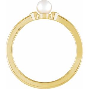14K Yellow Gold Cultured White Freshwater Pearl Pearl 4-4.5 Mm Polished Cultured Pearl Heart Ring Size 7