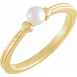 14K Yellow Gold Cultured White Freshwater Pearl Pearl 4-4.5 Mm Polished Cultured Pearl Heart Ring Size 7