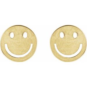 14K Yellow Gold 4 X 4 Mm Pair Friction Backs Polished Smiley Face Earrings