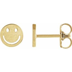 14K Yellow Gold 4 X 4 Mm Pair Friction Backs Polished Smiley Face Earrings