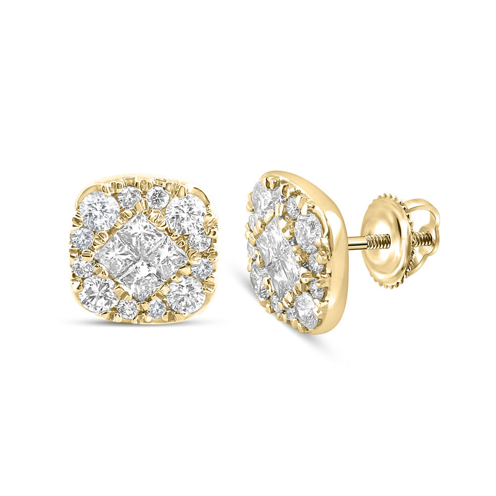 14K Yellow Or White Or Rose Gold Womens Princess Round Diamond Square Earrings