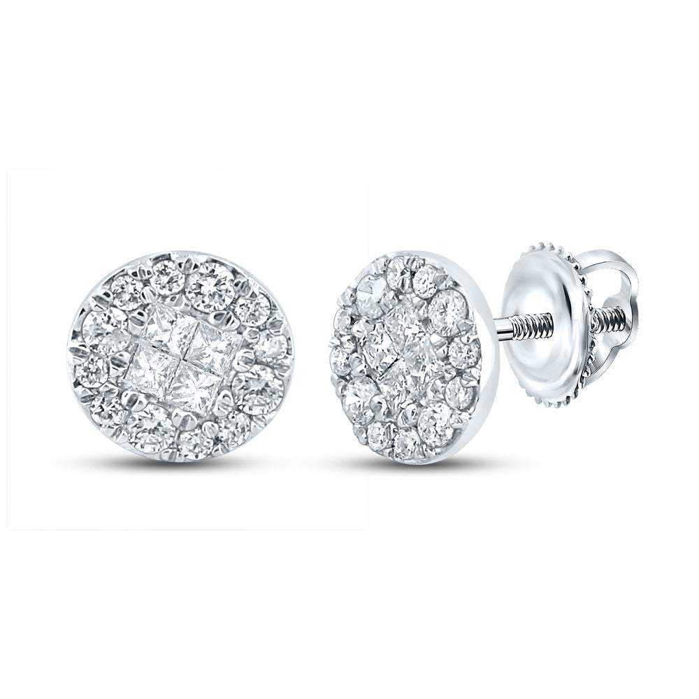 14K White Or Rose Gold Womens Princess Round Diamond Circle Earrings