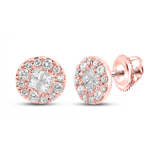 14K White Or Rose Gold Womens Princess Round Diamond Circle Earrings