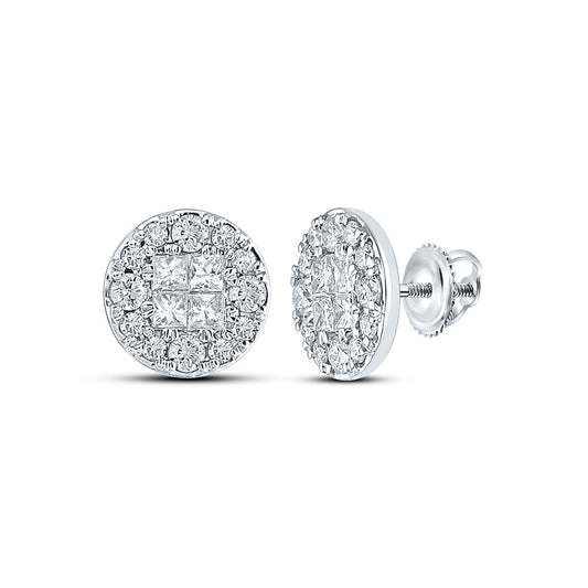 14K White Or Yellow Gold Womens Princess Round Diamond Cluster Earrings