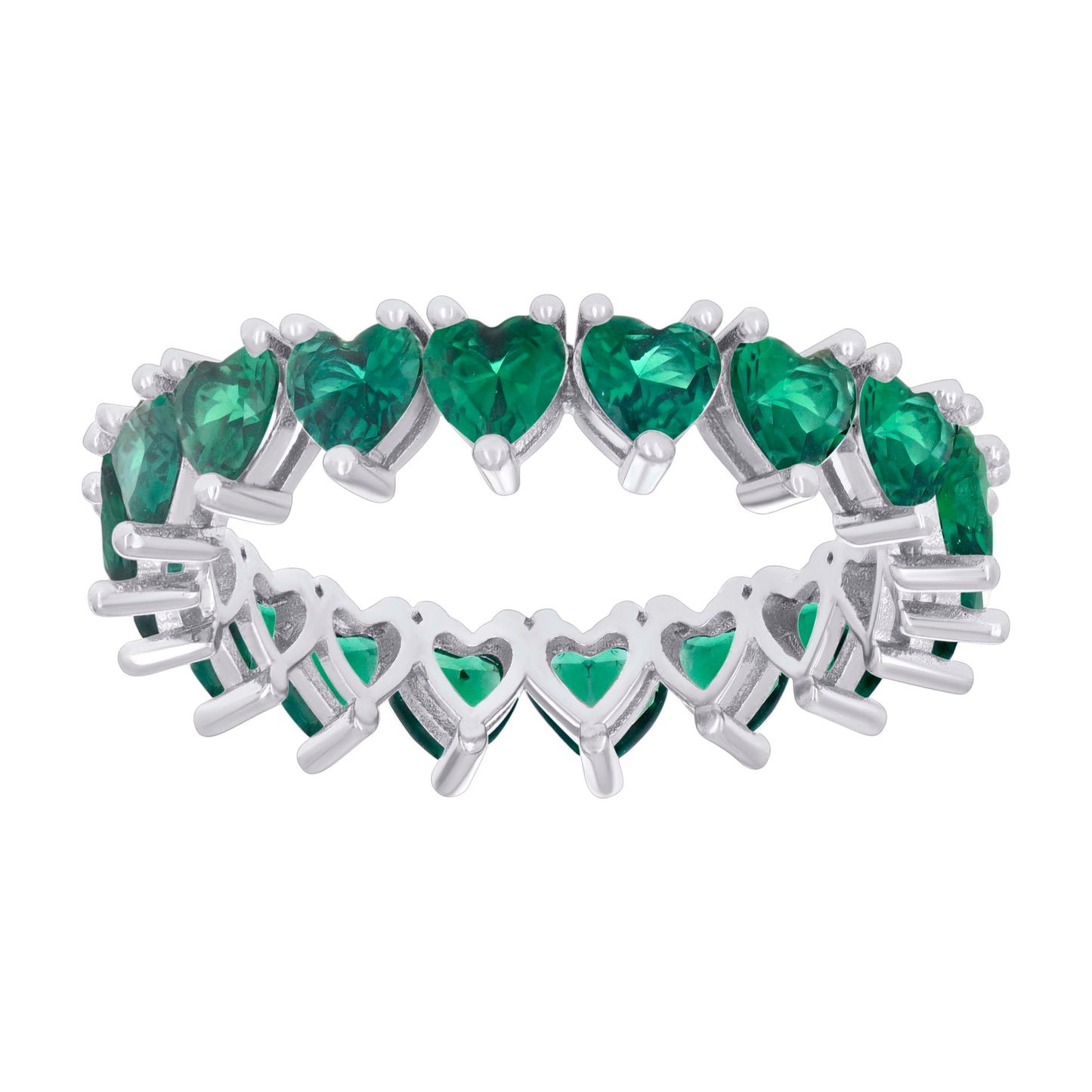 Sterling Silver Womens Green Heart Cubic-Zirconia Heart Eternity Bridal Anniversary Wedding Engagement Band Ring