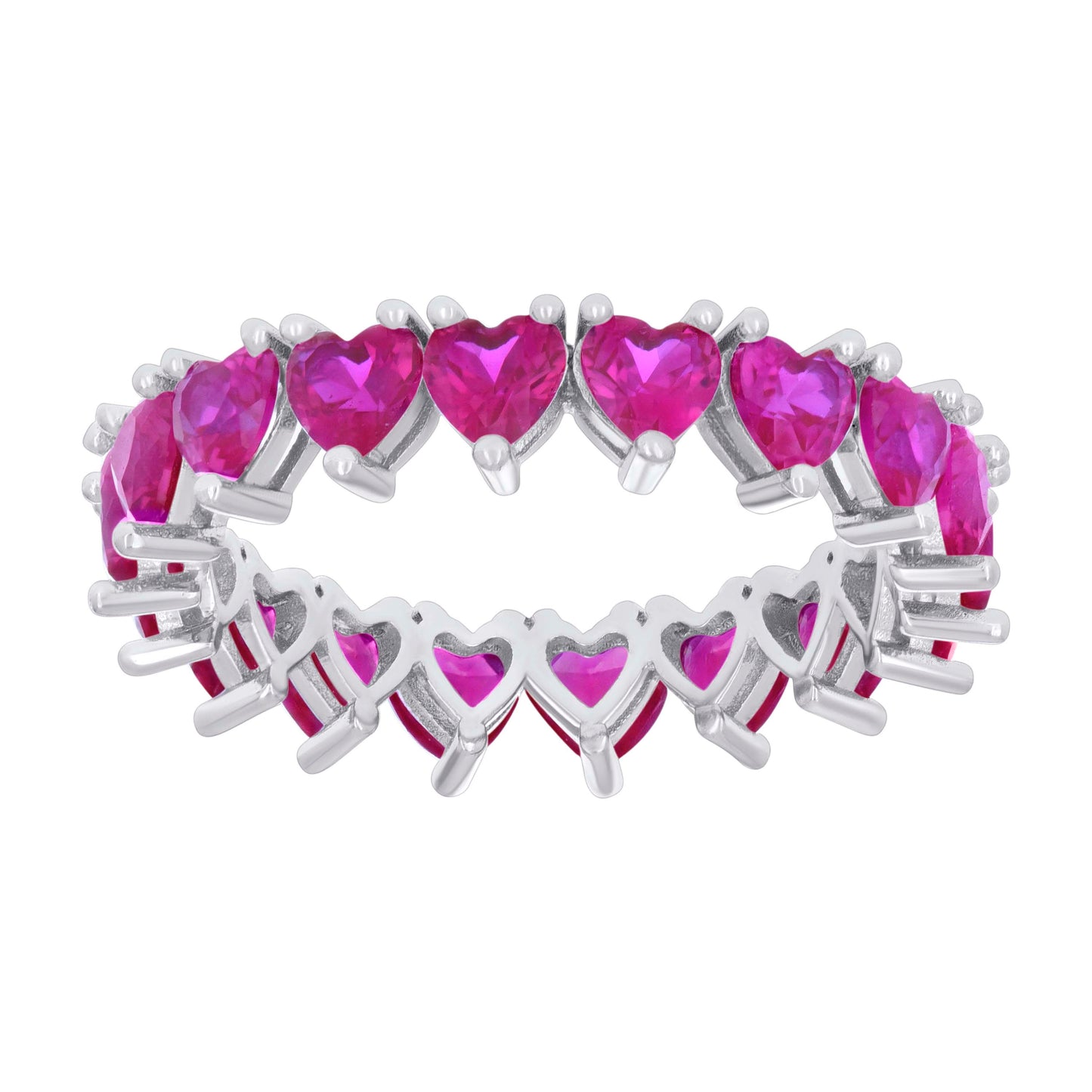 Sterling Silver Womens Red Heart Cubic-Zirconia Heart Eternity Bridal Anniversary Wedding Engagement Band Ring