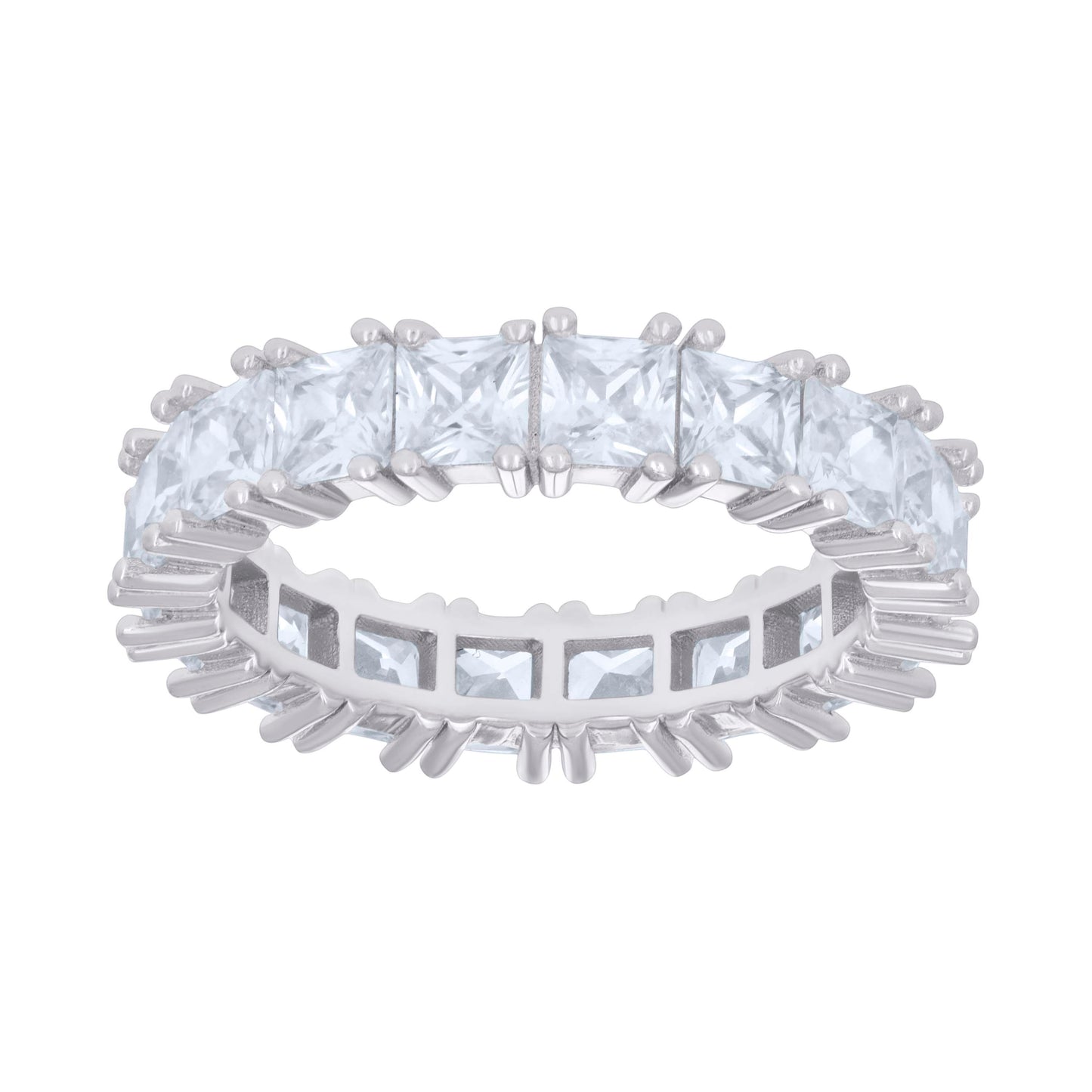 Sterling Silver Womens Princess-Cut Cubic-Zirconia Eternity Bridal Anniversary Wedding Engagement Band Ring