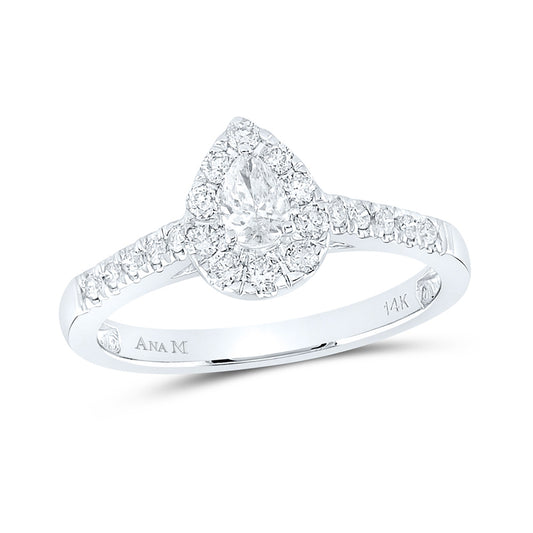 14K White Gold Pear Diamond Solitaire Bridal Wedding Engagement Ring 1/2 Cttw, Womens Size: 5-10