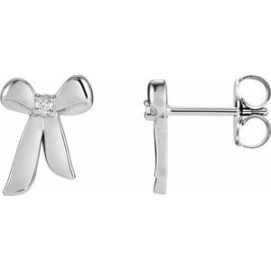 14K White Gold Round 1.5 Mm .03 Ctw Natural Diamond Accented Bow Earrings