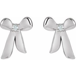 14K White Gold Round 1.5 Mm .03 Ctw Natural Diamond Accented Bow Earrings