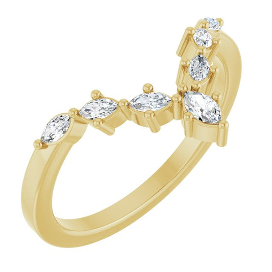 14K Yellow Gold Marquise 3.5 X 2 Mm Polished 1/5 Ctw Lab-Grown Diamond Contour Band, Size 7
