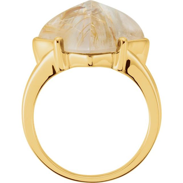 14K Yellow Gold Square 12 X 12 Mm Polished Natural Rutilated Quartz Ring, Size 7