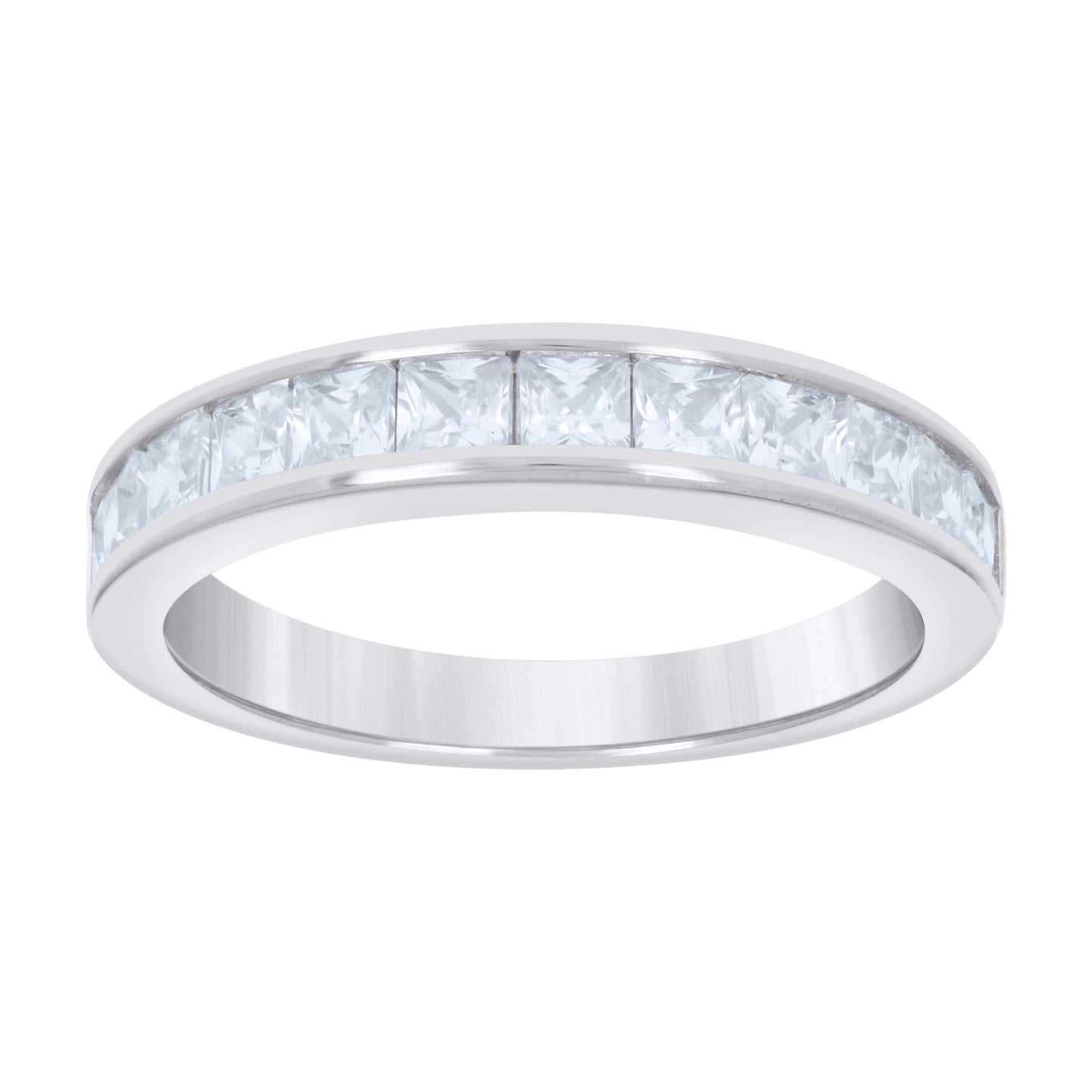 Sterling Silver Womens Princess-Cut Cubic-Zirconia Bridal Anniversary Engagement Wedding Band Ring