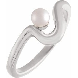 Sterling Silver Cultured White Freshwater Pearl Pearl 4.0-4.5 Mm Polished Cultured Pearl Freeform Ring Size 7