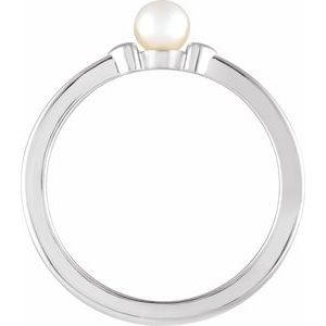 Sterling Silver Cultured Freshwater Pearl Pearl 4-4.5 Mm Polished Cultured Pearl Heart Ring Size 7