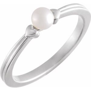 Sterling Silver Cultured Freshwater Pearl Pearl 4-4.5 Mm Polished Cultured Pearl Heart Ring Size 7