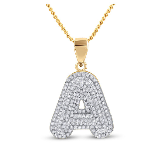 10K Yellow Gold Mens Round Diamond Initial Letter Charm Pendant