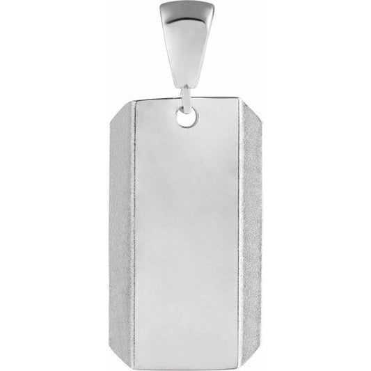 14K White Gold 26.5 X 11 Mm Polished Engravable Dog Tag Pendant