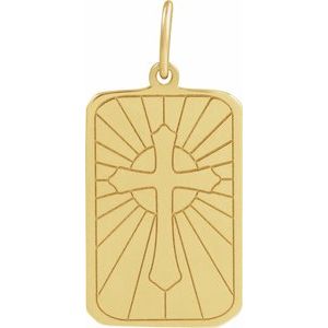 14K Yellow Gold 20.7 X 9.9 Mm Polished Cross Dog Tag Pendant