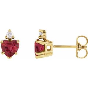 14K Yellow Gold Heart 6 X 6 Mm Lab Grown Ruby And .06 Ctw Natural Diamond 5-Claw Prong Earrings