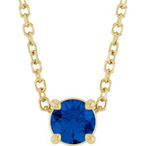 14K Yellow Gold Round 4 Mm  Lab-Grown Blue Sapphire Solitaire Slide Necklace, Length: 18 In