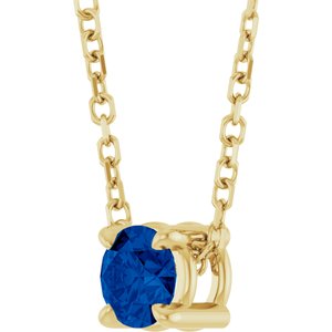 14K Yellow Gold Round 4 Mm  Lab-Grown Blue Sapphire Solitaire Slide Necklace, Length: 18 In