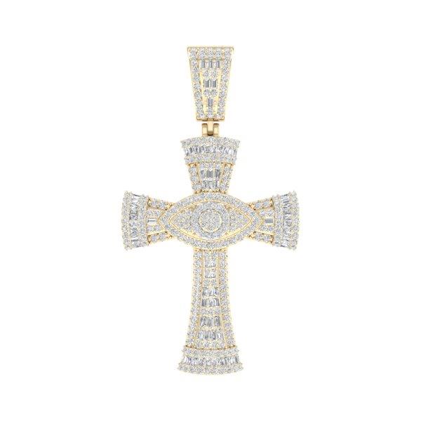 10K Two Tone Gold 1.32 Cttw Baguette Diamond Cross Charm