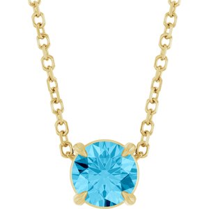 14K Yellow Gold Round 5 Mm  Natural Aquamarine Solitaire Slide Necklace, Length: 18 In