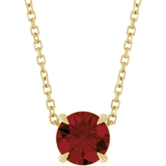 14K Yellow Gold Round 6 Mm 16-18 In Polished Natural Mozambique Garnet Solitaire Slide Necklace