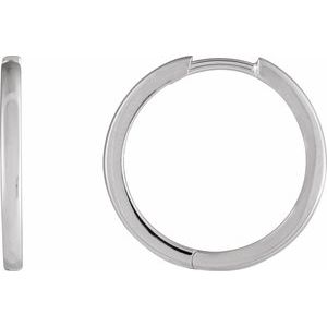14K Yellow Or White Or Rose Gold Or Sterling Silver Pair Hinged Polished Hoop Earrings, Length 18 Mm, Thickness 1.65 Mm