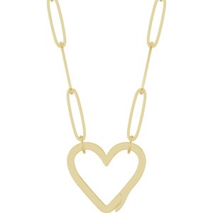 14K Yellow Gold 14.6 X 13 Mm 16 In Polished Heart Charm Necklace