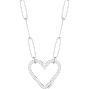 14K White Gold 14.6 X 13 Mm 16 In Polished Heart Charm Necklace