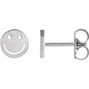 14K White Gold 4 X 4 Mm Pair Friction Backs Included Polished Smiley Face Earrings