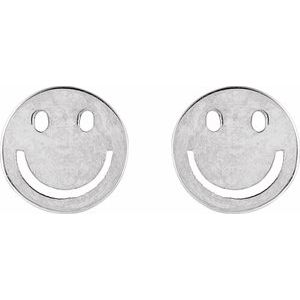 14K White Gold 4 X 4 Mm Pair Friction Backs Included Polished Smiley Face Earrings
