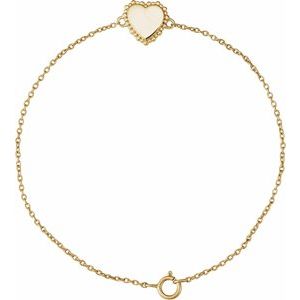 14K Yellow Gold  Heart Chain Bracelet, Length: 7 In
