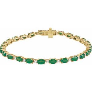 14K Yellow Gold Oval 5 X 3Mm G-H Si1-Si2 Lab-Grown Emerald And 5/8 Ctw Lab-Grown Diamond Line Bracelet, Length: 7 In
