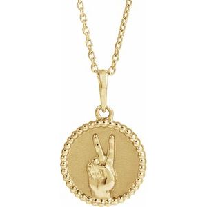 14K Yellow Gold None 19.4 X 12 Mm 16-18 In Polished Peace Sign Language Necklace